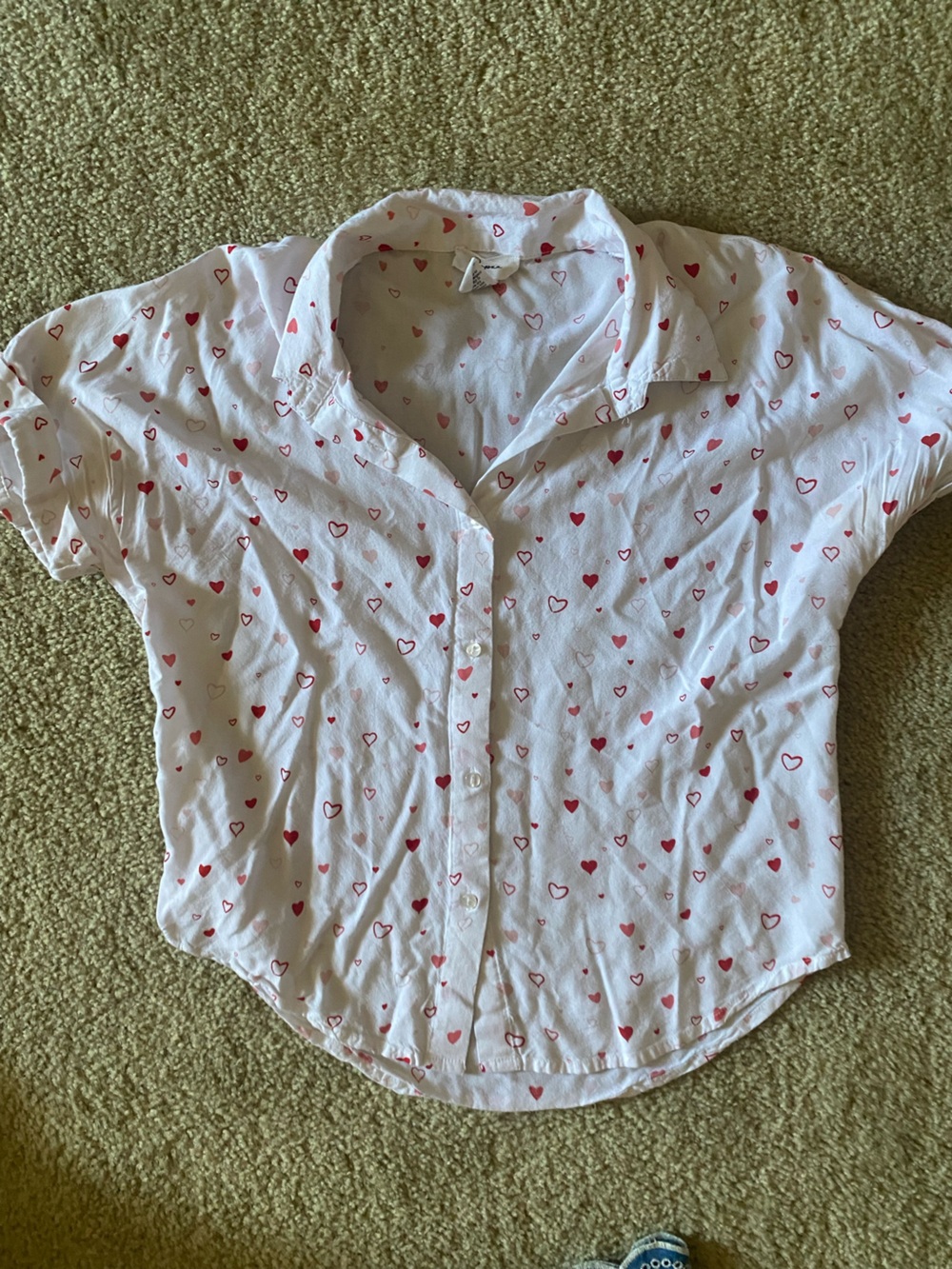 Japna White Button-Down Shirt with Red Heart Print